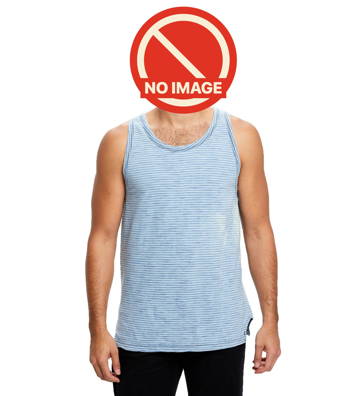 Indigo Striped Tank — Light indigo, front (face covered with the NO IMAGE mark)