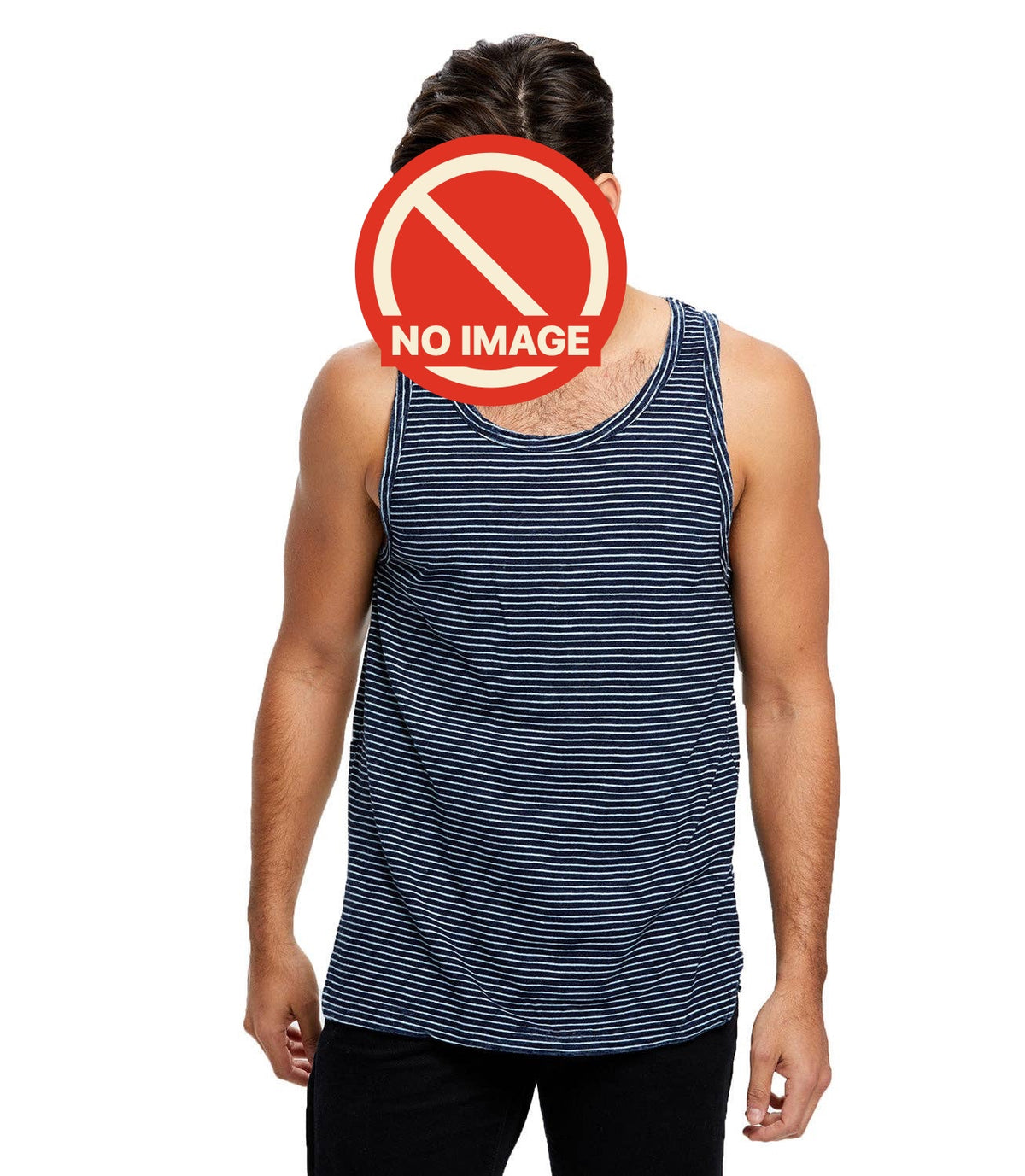 Indigo Striped Tank — Dark indigo, front (face covered with the NO IMAGE mark)